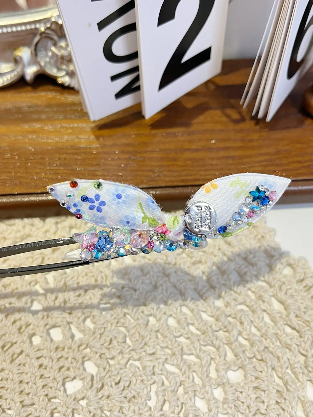 Tinselpaw Signature Silver Plaque Bow | Hand-Crafted 5A Crystal & Layered Organza Pet Clip
