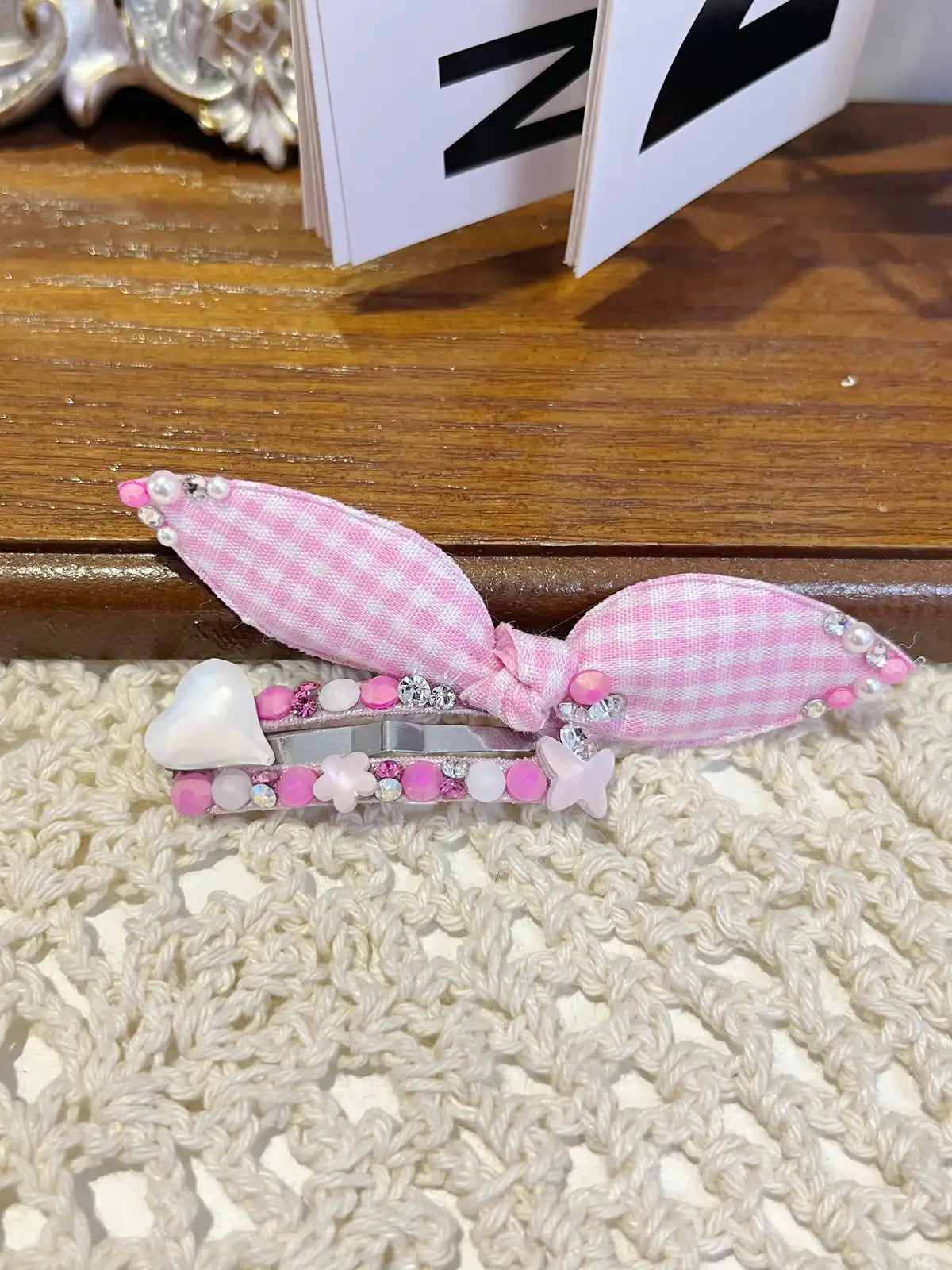 Tinselpaw Artisan Multi-Color Gingham Dog Bows | Professional Non-Slip Pet Clips with Heart Charm