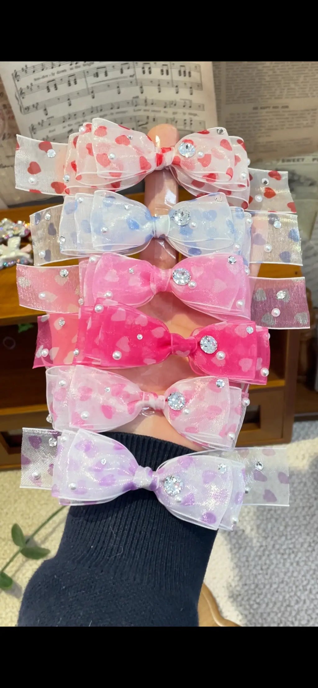 Sweetheart Gauze Series | Artisan Hand-Crafted Top-Knot Crystal Bows