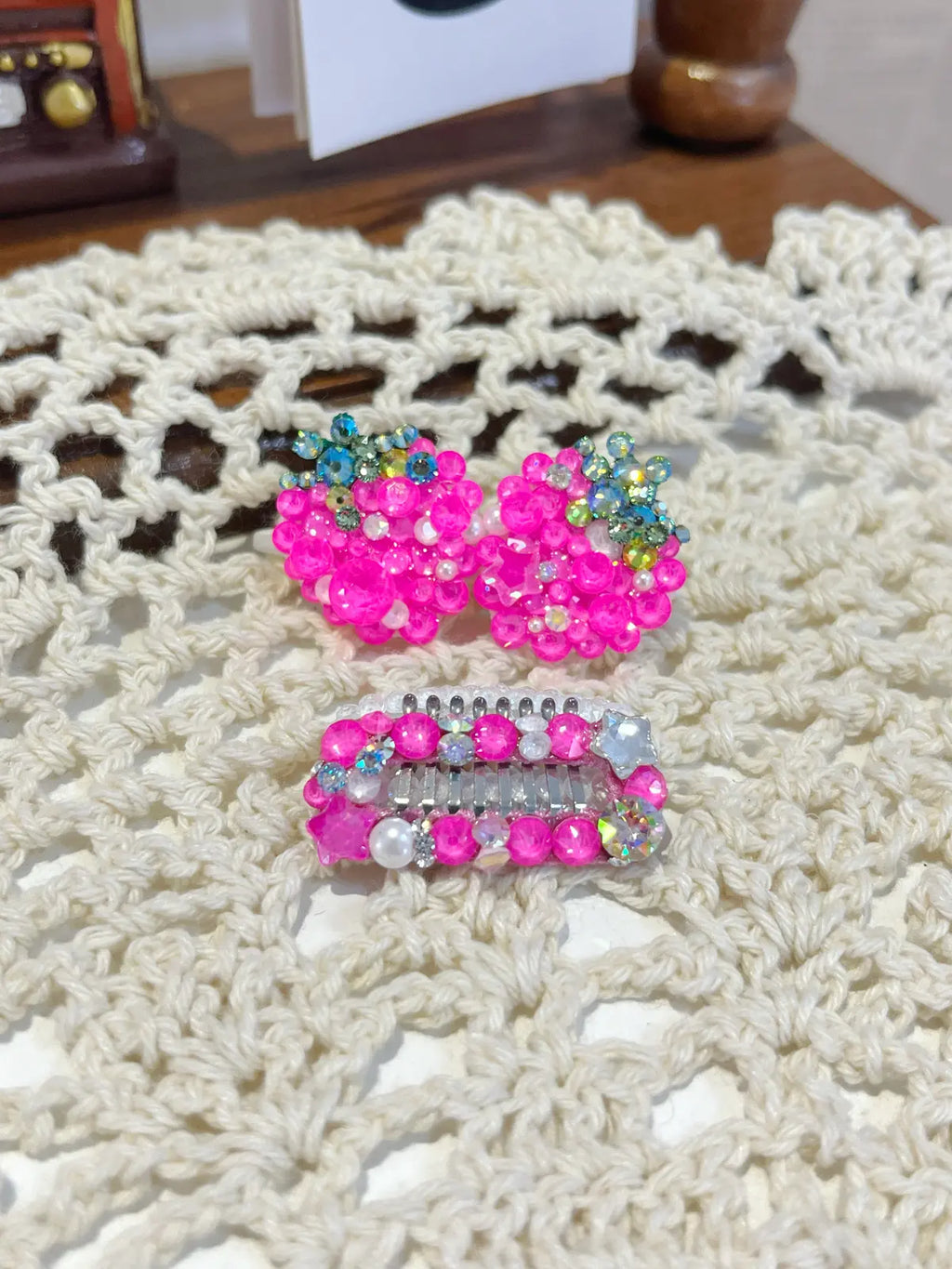 Tinselpaw Sparkling Berry Duo | Hand-Crafted Full-Encrusted Strawberry Snout & Head Clip Set