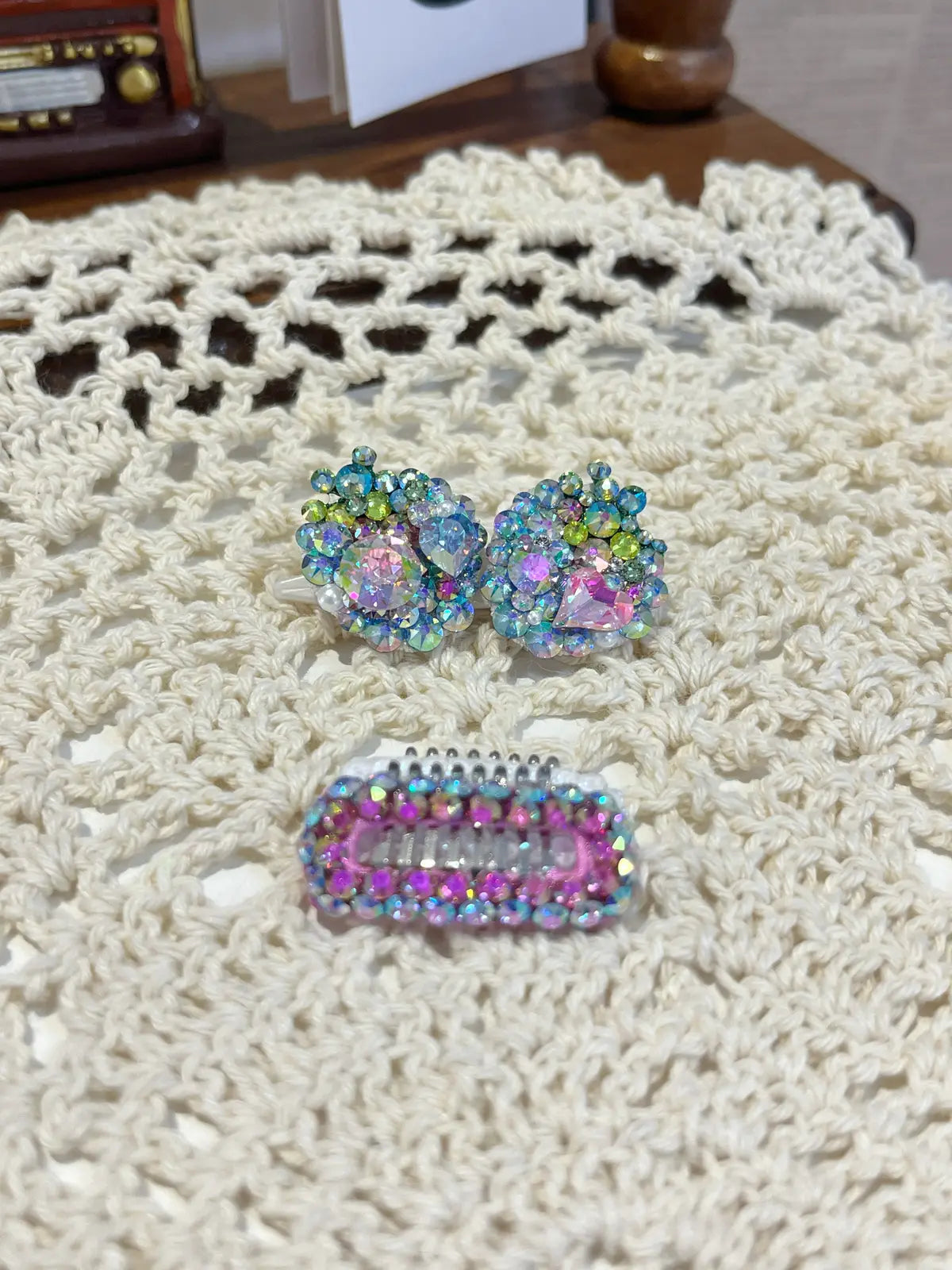 Tinselpaw Sparkling Berry Duo | Hand-Crafted Full-Encrusted Strawberry Snout & Head Clip Set