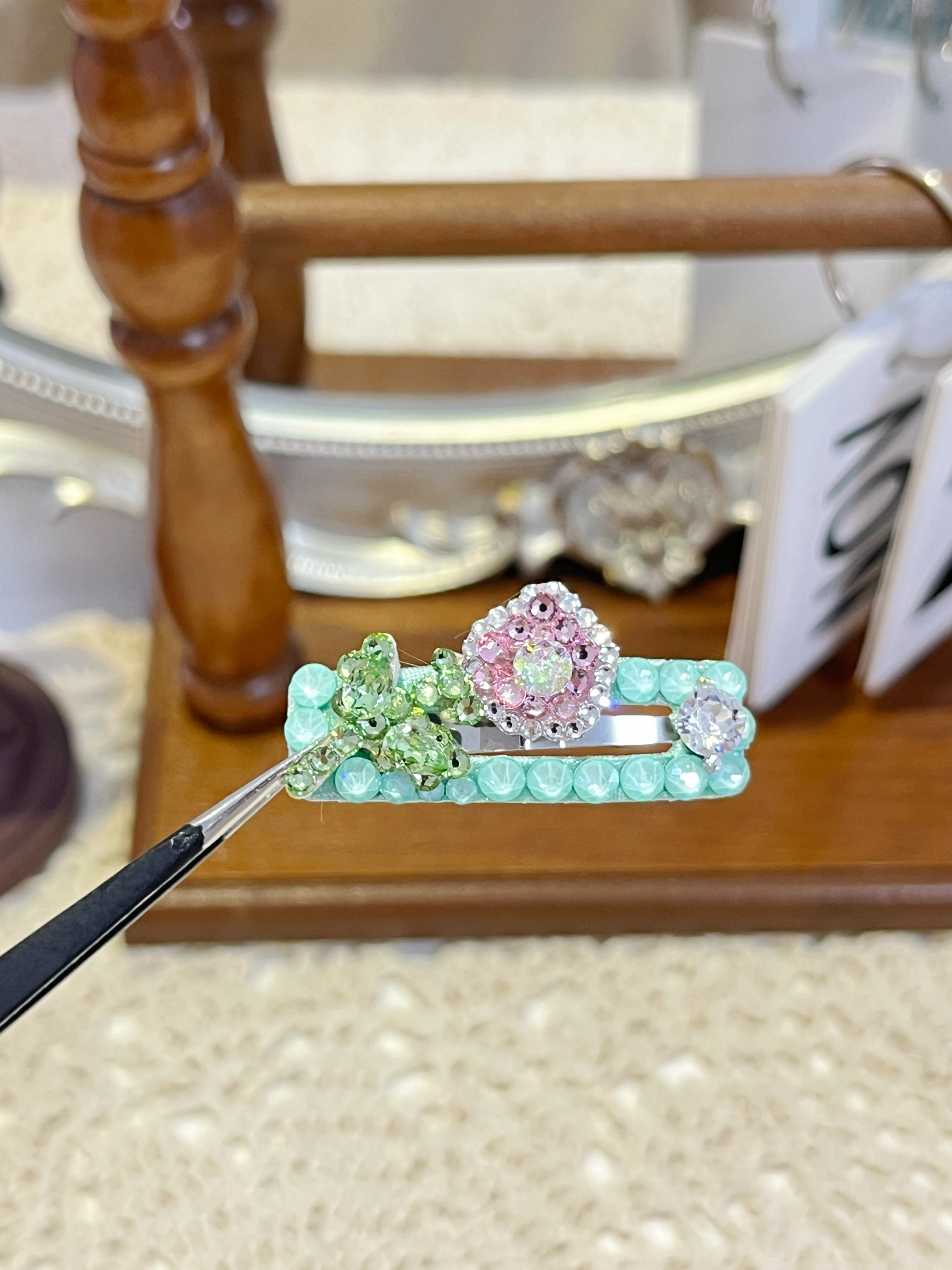 Artisan Floral Crown | Hand-Crafted Top-Knot Crystal Clip