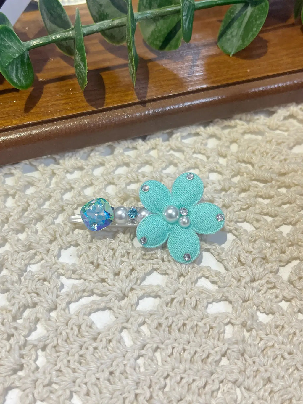 Tinselpaw Triple-Luxe Bloom | Hand-Crafted 5A Crystal, Pearl & Organza Pet Bow Clip