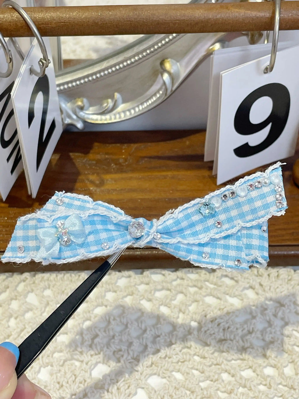 Tinselpaw Heritage Gingham Series: Hand-Crafted Checkered Bow with Crystals & Pearls for Dogs & Cats