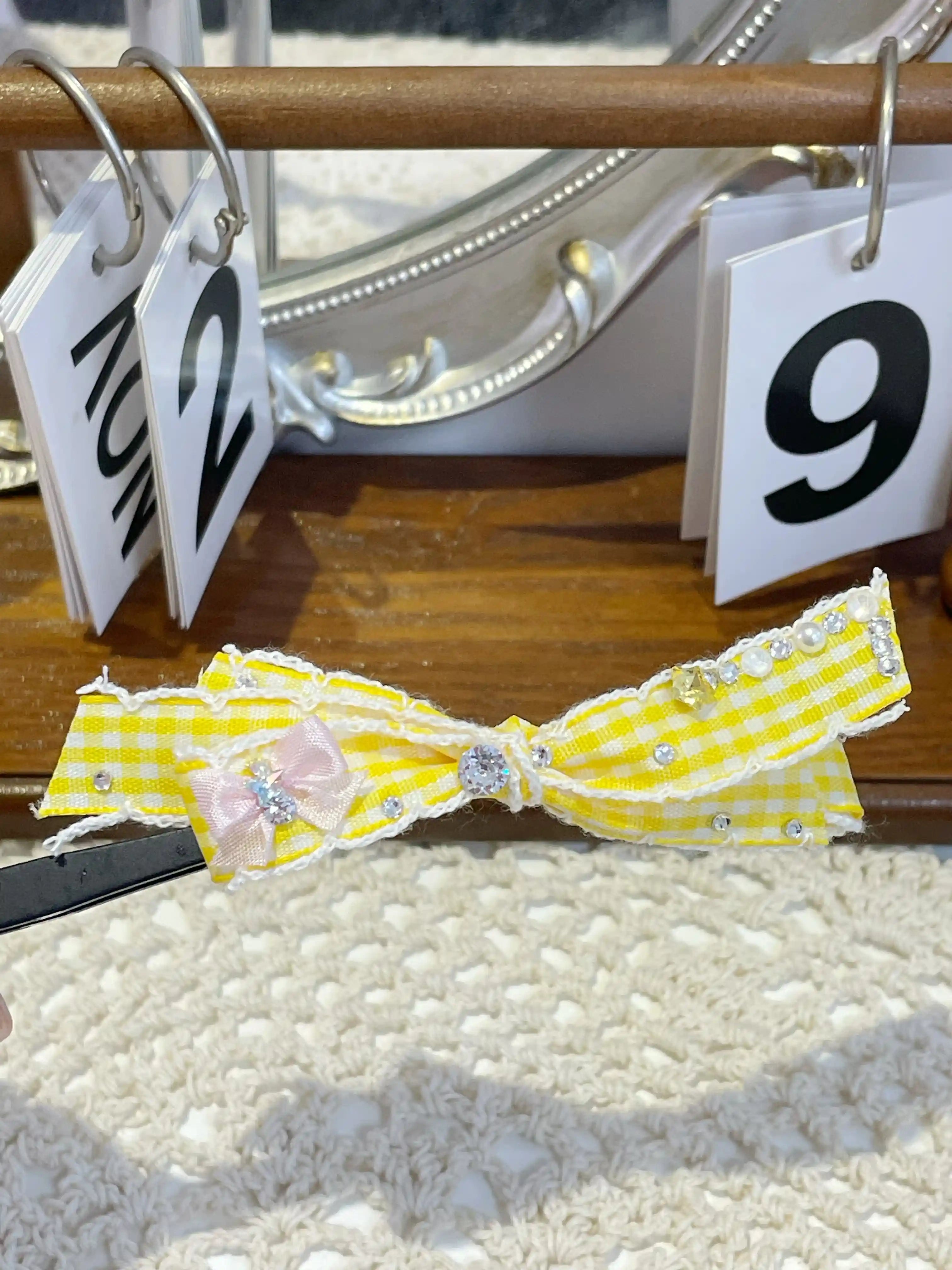 Tinselpaw Heritage Gingham Series: Hand-Crafted Checkered Bow with Crystals & Pearls for Dogs & Cats
