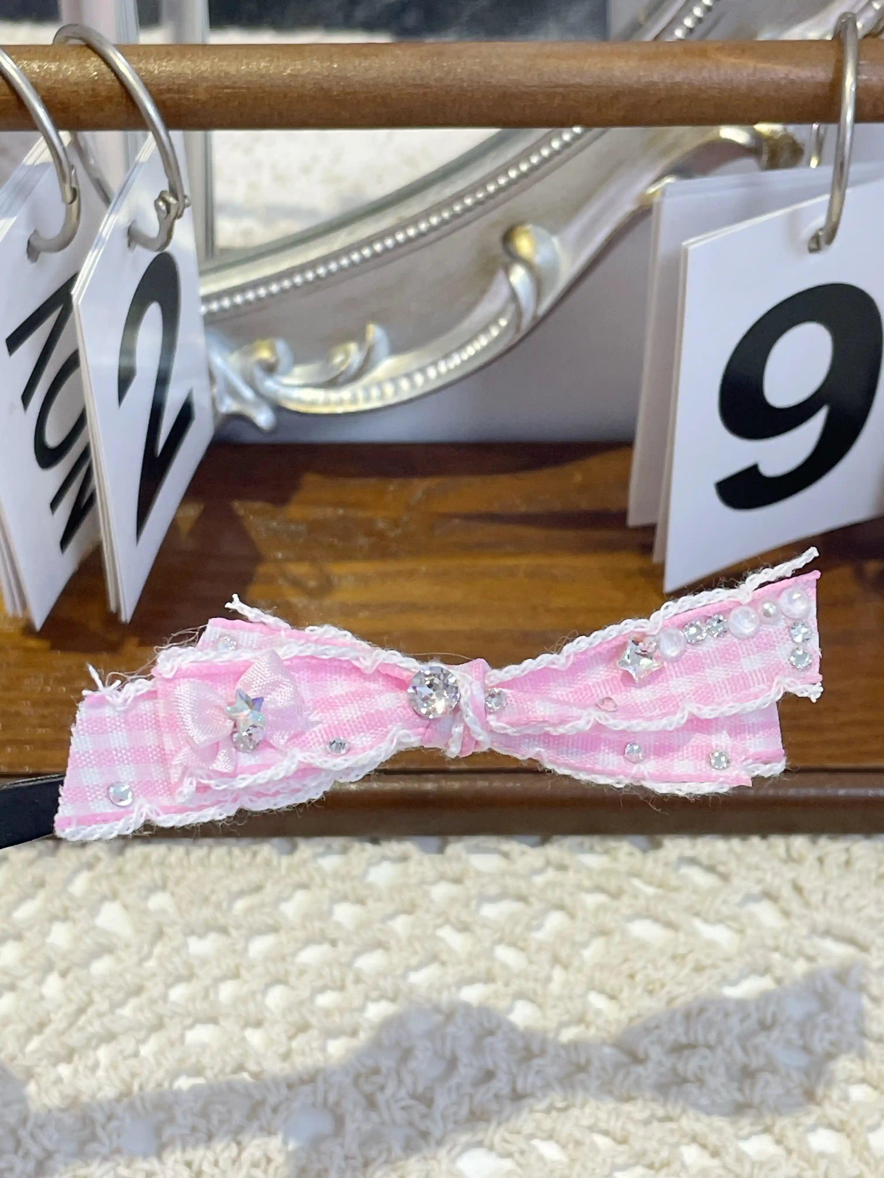 Tinselpaw Heritage Gingham Series: Hand-Crafted Checkered Bow with Crystals & Pearls for Dogs & Cats