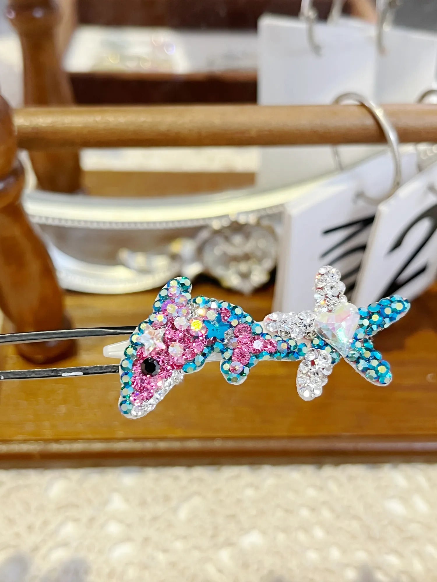 Crystal Dolphin | Artisan Hand-Crafted Top-Knot Pave Clip