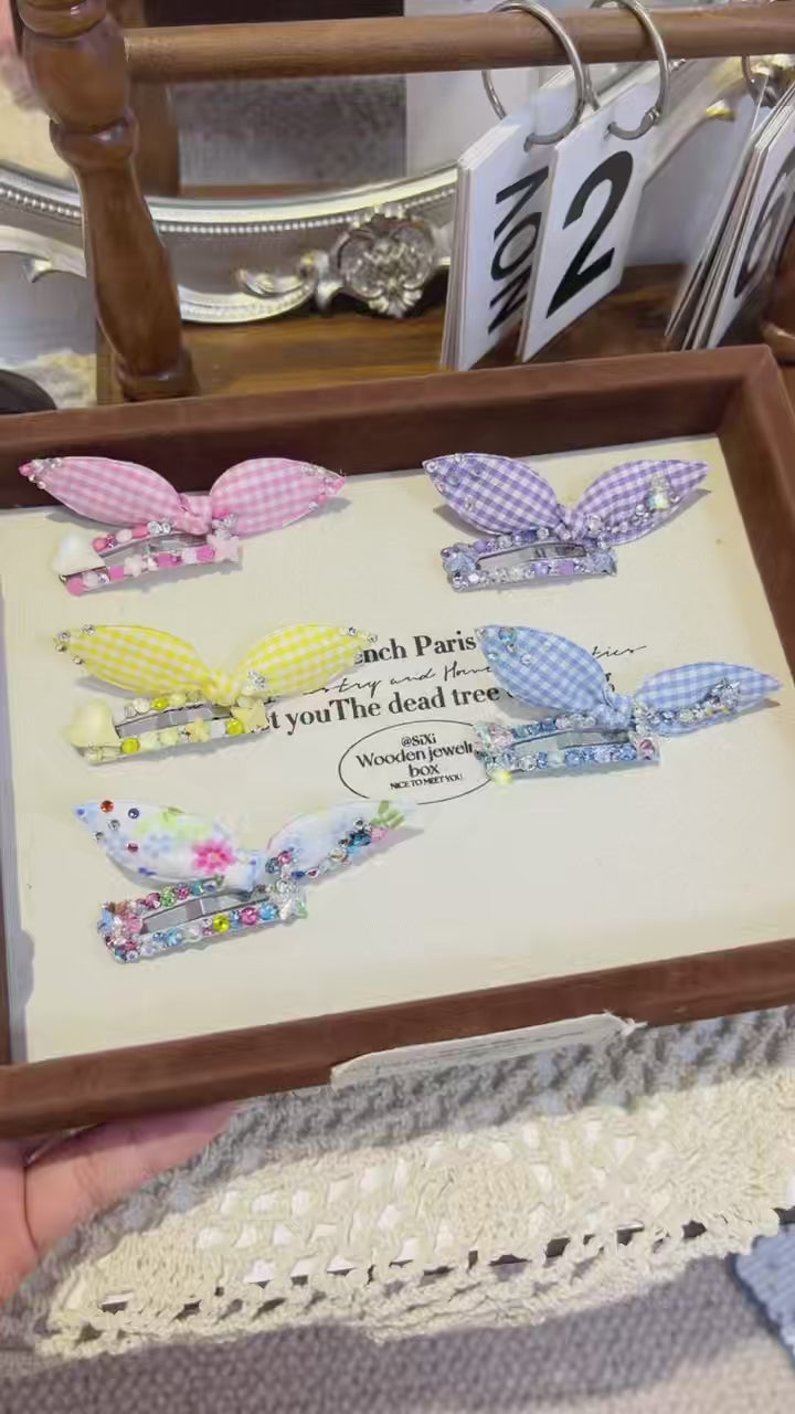 Tinselpaw Artisan Multi-Color Gingham Dog Bows | Professional Non-Slip Pet Clips with Heart Charm